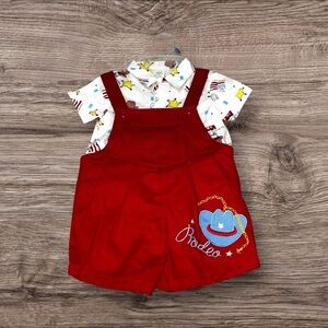 Unbranded Baby Size 6-9 Months Vintage 1990's Shortall and Shirt Set Cowboy